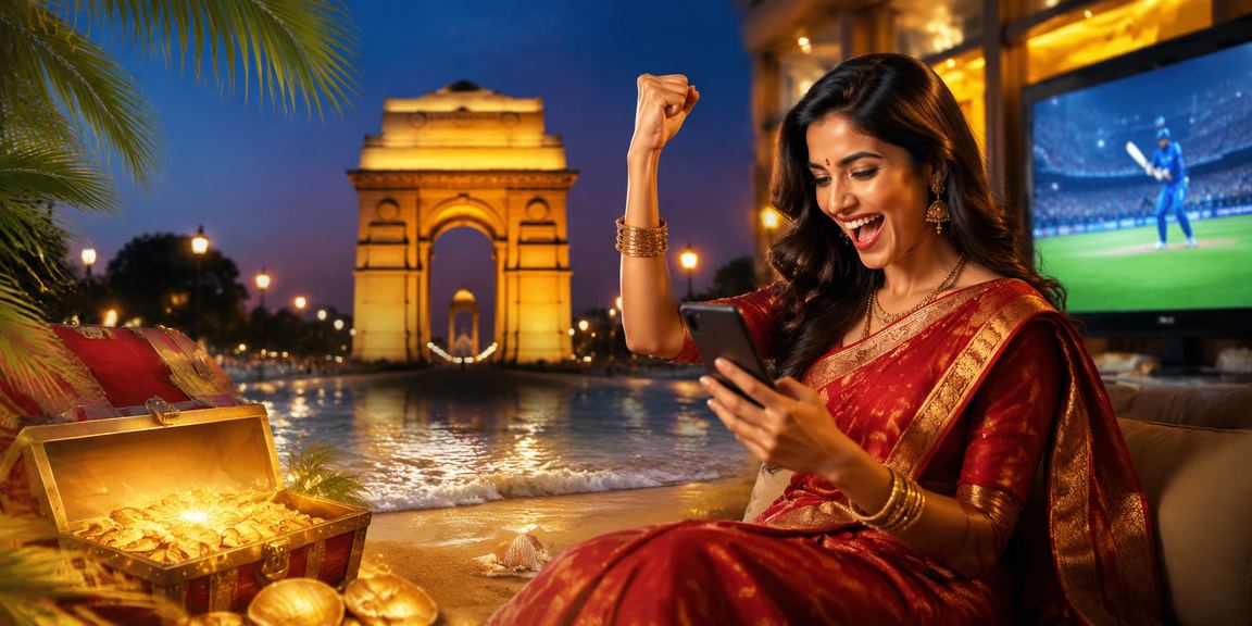 India Gate in Delhi glowing with slot cashback promotions and players using mobile apps